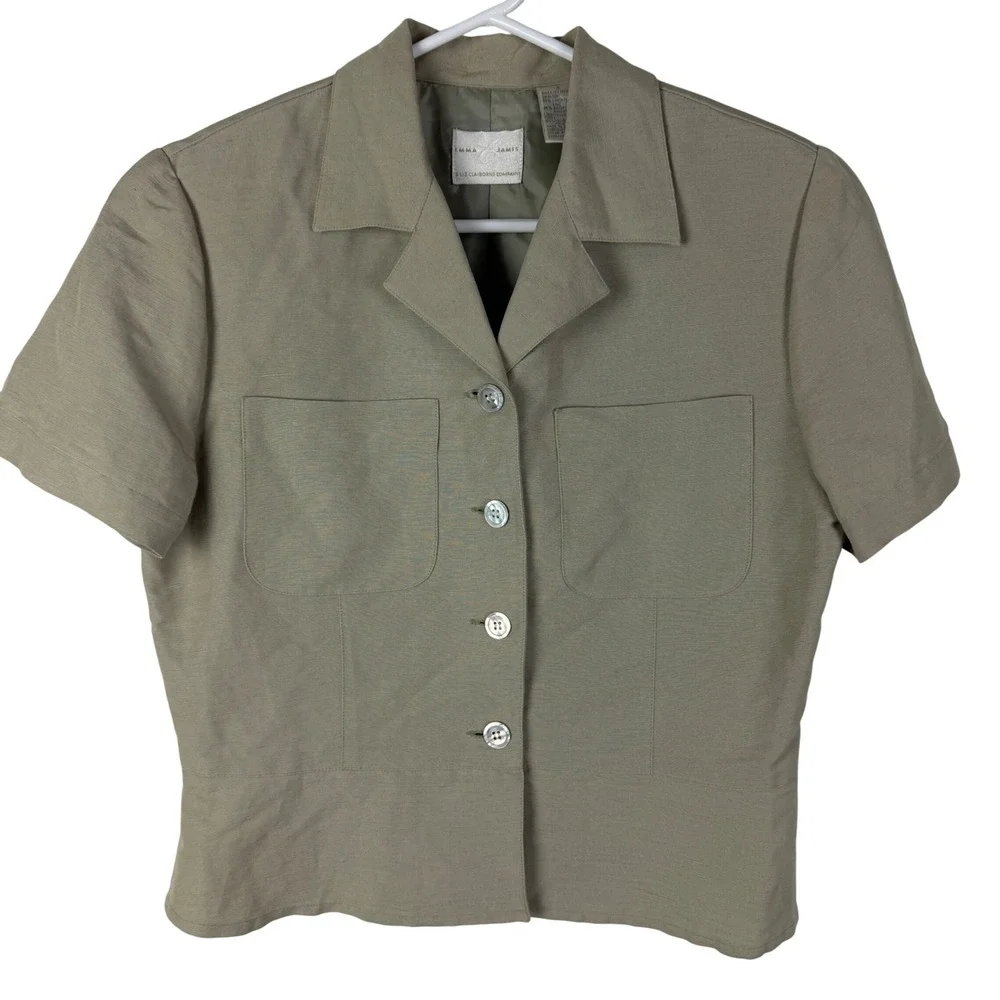Emma James Liz Claiborne Sage Green Linen‎ Blend Fitted Blazer Top Women's 6